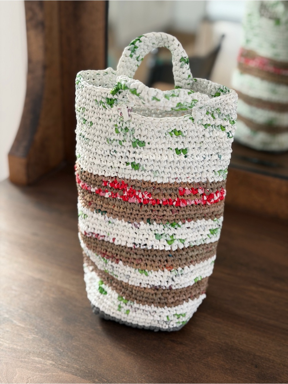 Handmade Upcycled Barrel Handbag Cylindrical Knit Top Handle Tote Bag OS - Picture 11 of 16